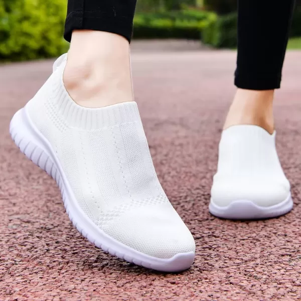konhill Womens Slip On Sneakers Non Slip Walking Shoes Breathable Mesh Work Casual Lightweight Tennis Workout Shoes8822 White