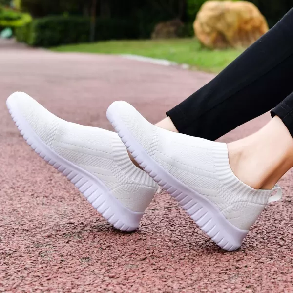konhill Womens Slip On Sneakers Non Slip Walking Shoes Breathable Mesh Work Casual Lightweight Tennis Workout Shoes8822 White