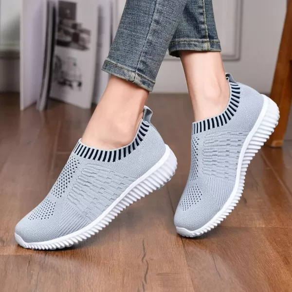 konhill Womens Slip On Walking Shoes Breathable Mesh Sneakers Work Casual Tennis Shoes06071 Gray