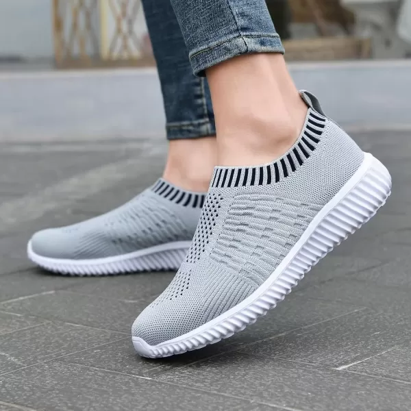 konhill Womens Slip On Walking Shoes Breathable Mesh Sneakers Work Casual Tennis Shoes06071 Gray