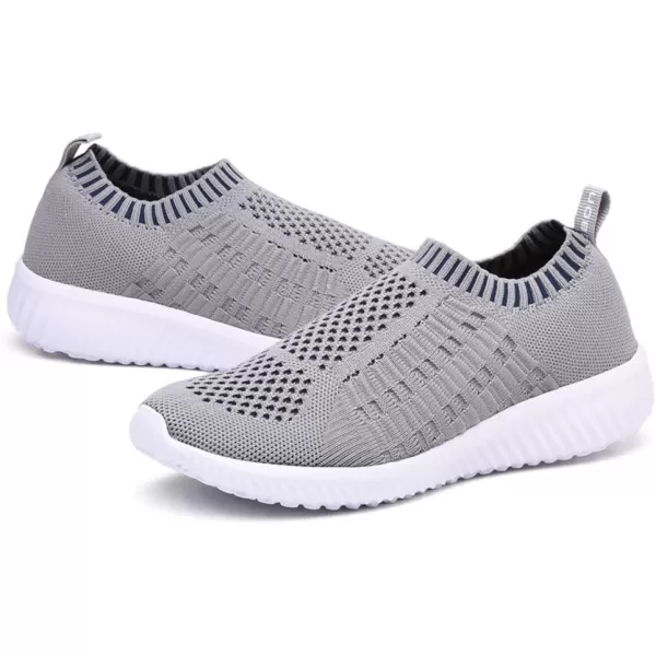 konhill Womens Slip On Walking Shoes Breathable Mesh Sneakers Work Casual Tennis Shoes06071 Gray