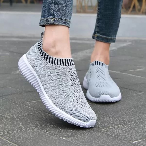 konhill Womens Slip On Walking Shoes Breathable Mesh Sneakers Work Casual Tennis Shoes06071 Gray