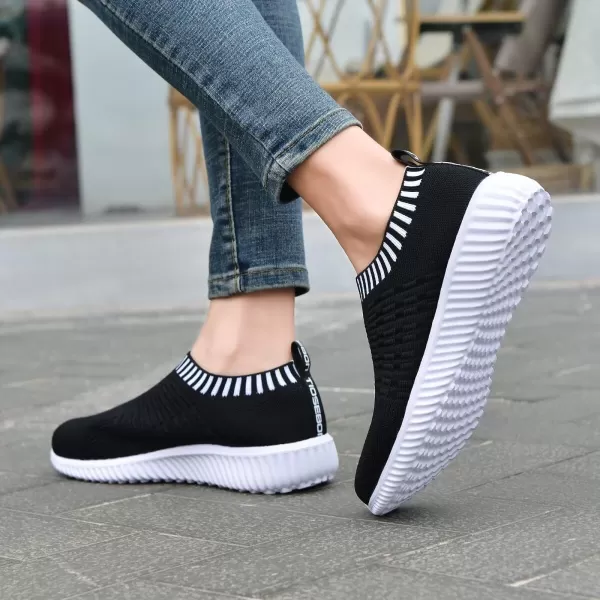 konhill Womens Slip On Walking Shoes Breathable Mesh Sneakers Work Casual Tennis Shoes0637 Black