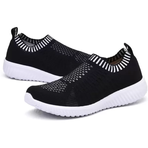 konhill Womens Slip On Walking Shoes Breathable Mesh Sneakers Work Casual Tennis Shoes0637 Black