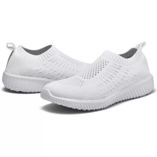 konhill Womens Slip On Walking Shoes Breathable Mesh Sneakers Work Casual Tennis Shoes0701 All White