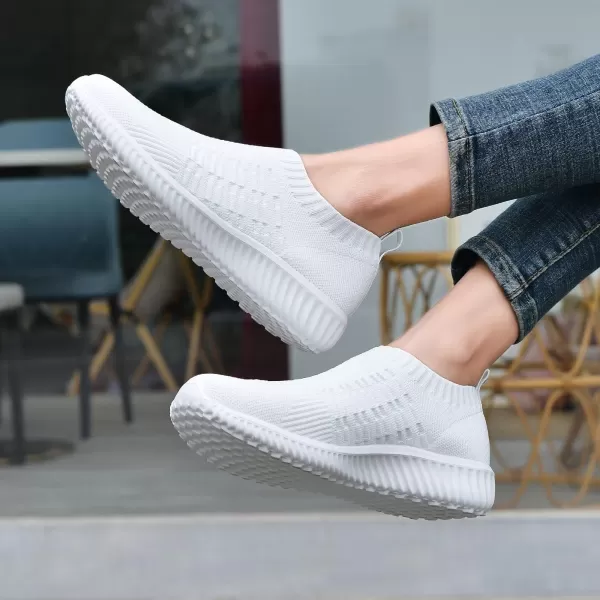 konhill Womens Slip On Walking Shoes Breathable Mesh Sneakers Work Casual Tennis Shoes0701 All White