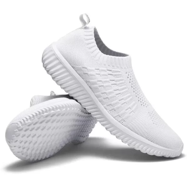 konhill Womens Slip On Walking Shoes Breathable Mesh Sneakers Work Casual Tennis Shoes0701 All White