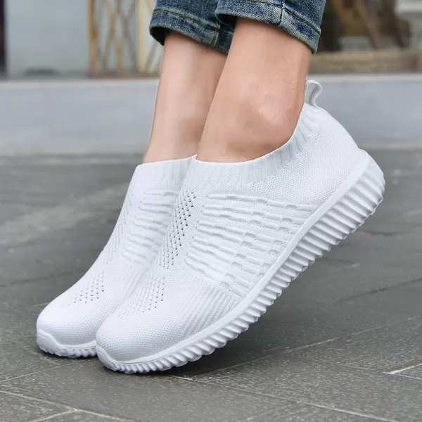 konhill Womens Slip On Walking Shoes Breathable Mesh Sneakers Work Casual Tennis Shoes0701 All White