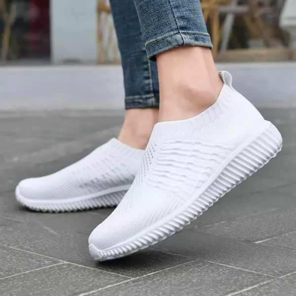 konhill Womens Slip On Walking Shoes Breathable Mesh Sneakers Work Casual Tennis Shoes0701 All White