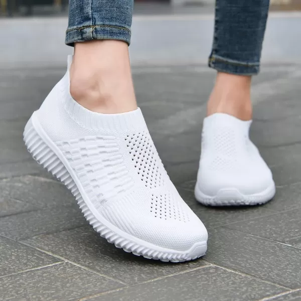 konhill Womens Slip On Walking Shoes Breathable Mesh Sneakers Work Casual Tennis Shoes0701 All White