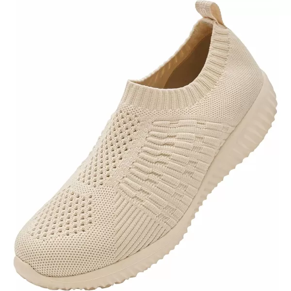 konhill Womens Slip On Walking Shoes Breathable Mesh Sneakers Work Casual Tennis Shoes6701 Beige