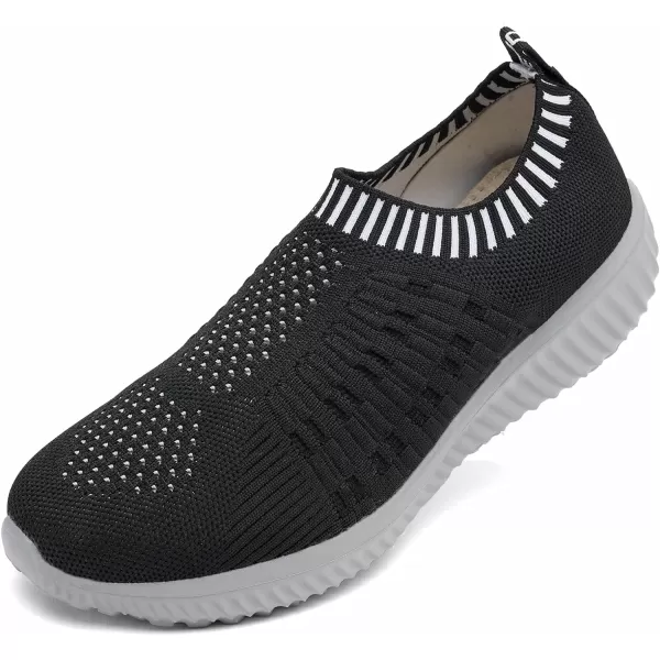 konhill Womens Slip On Walking Shoes Breathable Mesh Sneakers Work Casual Tennis Shoes6701 Black Grey