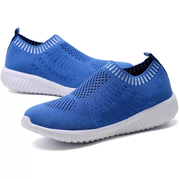 konhill Womens Slip On Walking Shoes Breathable Mesh Sneakers Work Casual Tennis Shoes6701 Blue