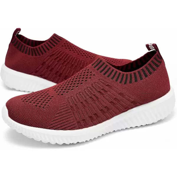 konhill Womens Slip On Walking Shoes Breathable Mesh Sneakers Work Casual Tennis Shoes6701 Burgundy