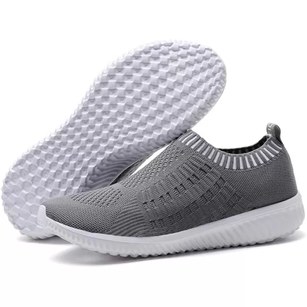 konhill Womens Slip On Walking Shoes Breathable Mesh Sneakers Work Casual Tennis Shoes6701 Dark Grey