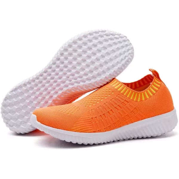 konhill Womens Slip On Walking Shoes Breathable Mesh Sneakers Work Casual Tennis Shoes6701 Orange