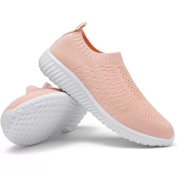 konhill Womens Slip On Walking Shoes Breathable Mesh Sneakers Work Casual Tennis Shoes6701 Shell Pink