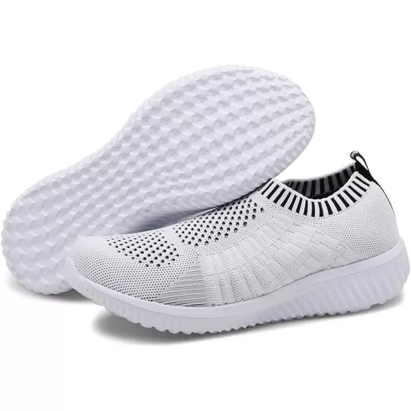 konhill Womens Slip On Walking Shoes Breathable Mesh Sneakers Work Casual Tennis Shoes6701 White