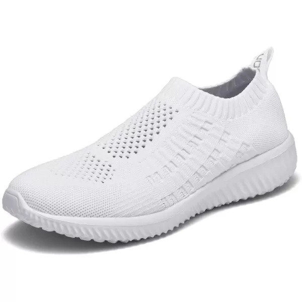 konhill Womens Slip On Walking Shoes Breathable Mesh Sneakers Work Casual Tennis Shoes0701 All White