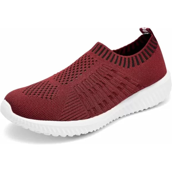 konhill Womens Slip On Walking Shoes Breathable Mesh Sneakers Work Casual Tennis Shoes6701 Burgundy