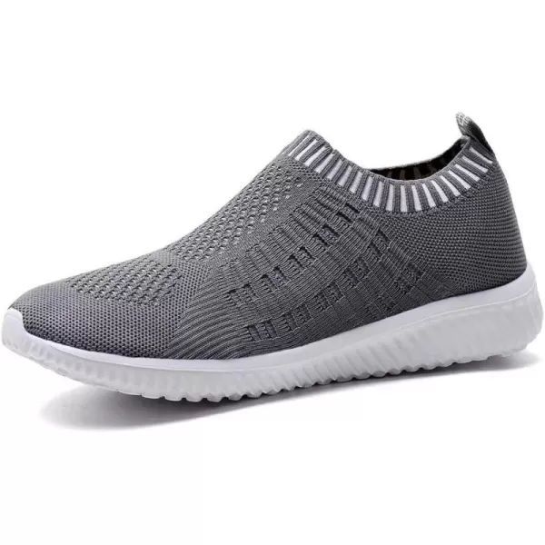 konhill Womens Slip On Walking Shoes Breathable Mesh Sneakers Work Casual Tennis Shoes6701 Dark Grey