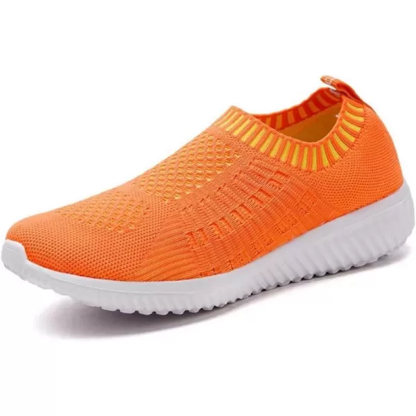 konhill Womens Slip On Walking Shoes Breathable Mesh Sneakers Work Casual Tennis Shoes6701 Orange