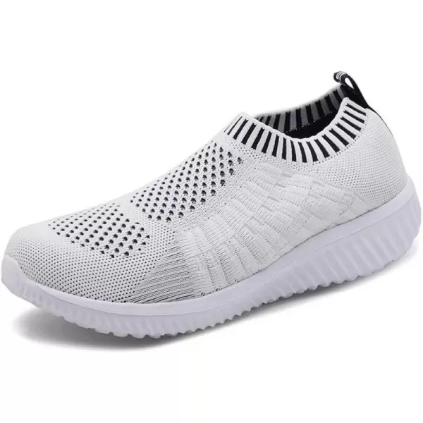 konhill Womens Slip On Walking Shoes Breathable Mesh Sneakers Work Casual Tennis Shoes6701 White