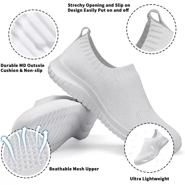 konhill Womens Walking Tennis Shoes  Lightweight Athletic Casual Gym Slip on Sneakers2133 White