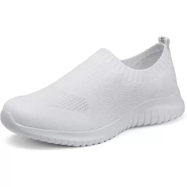 konhill Womens Walking Tennis Shoes  Lightweight Athletic Casual Gym Slip on Sneakers2133 White
