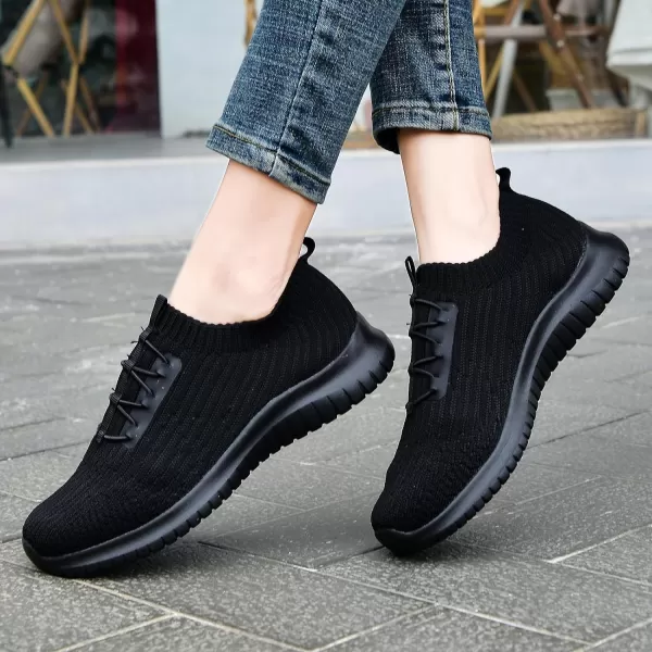 konhill Womens Comfortable Walking Shoes  Tennis Athletic Casual Slip on Sneakers2122 All Black