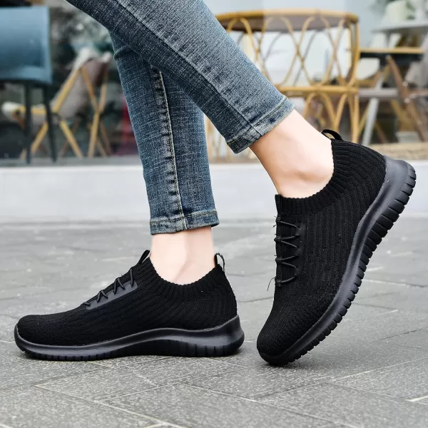 konhill Womens Comfortable Walking Shoes  Tennis Athletic Casual Slip on Sneakers2122 All Black