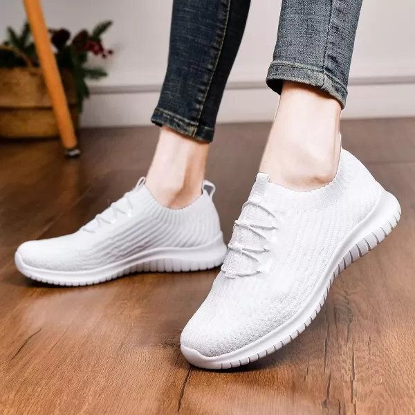 konhill Womens Comfortable Walking Shoes  Tennis Athletic Casual Slip on Sneakers2122 All White