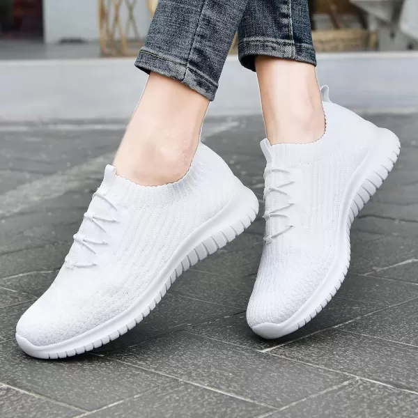 konhill Womens Comfortable Walking Shoes  Tennis Athletic Casual Slip on Sneakers2122 All White