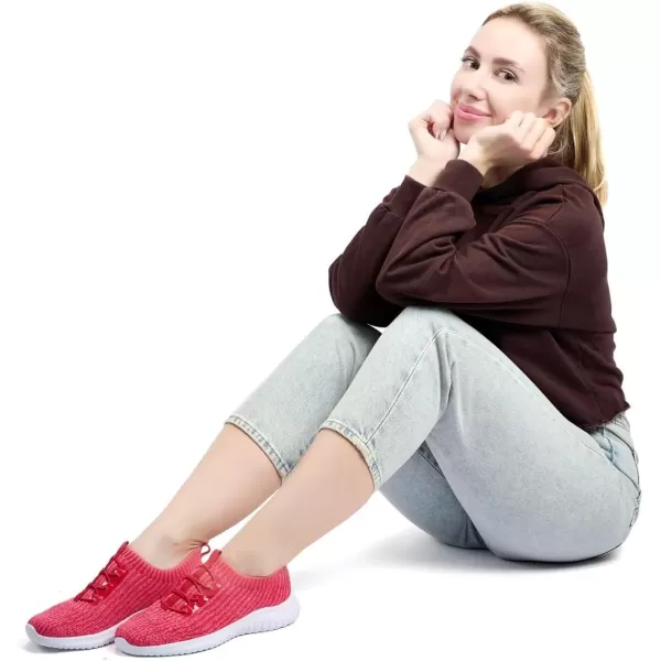 konhill Womens Comfortable Walking Shoes  Tennis Athletic Casual Slip on Sneakers2122 Red