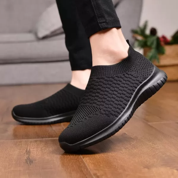 konhill Womens Walking Tennis Shoes  Lightweight Athletic Casual Gym Slip on Sneakers2034 All Black