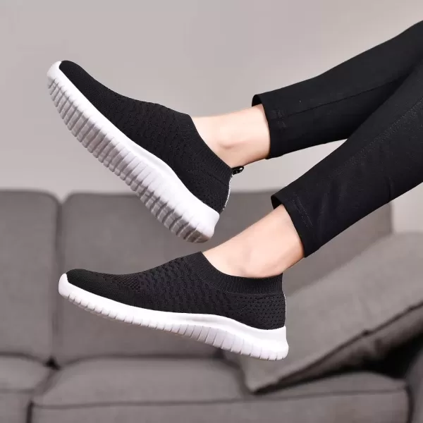 konhill Womens Walking Tennis Shoes  Lightweight Athletic Casual Gym Slip on Sneakers2034 Black