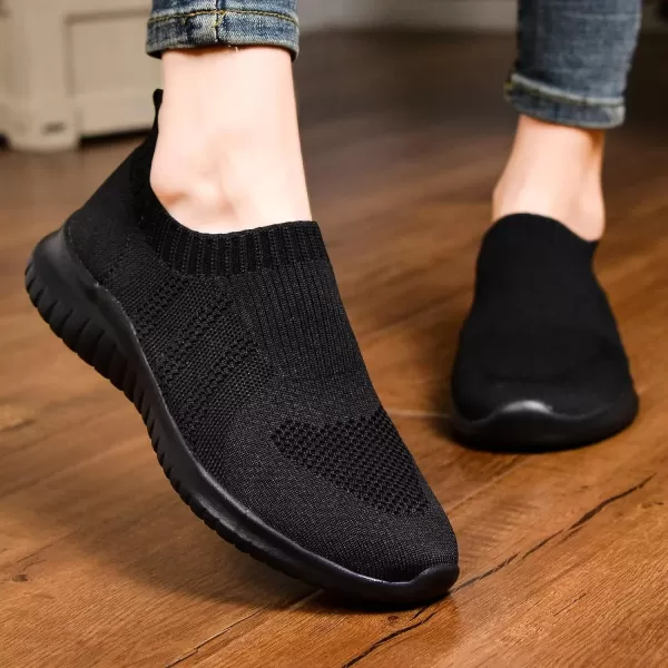 konhill Womens Walking Tennis Shoes  Lightweight Athletic Casual Gym Slip on Sneakers2133 All Black