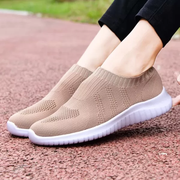 konhill Womens Walking Tennis Shoes  Lightweight Athletic Casual Gym Slip on Sneakers2133 Apricot