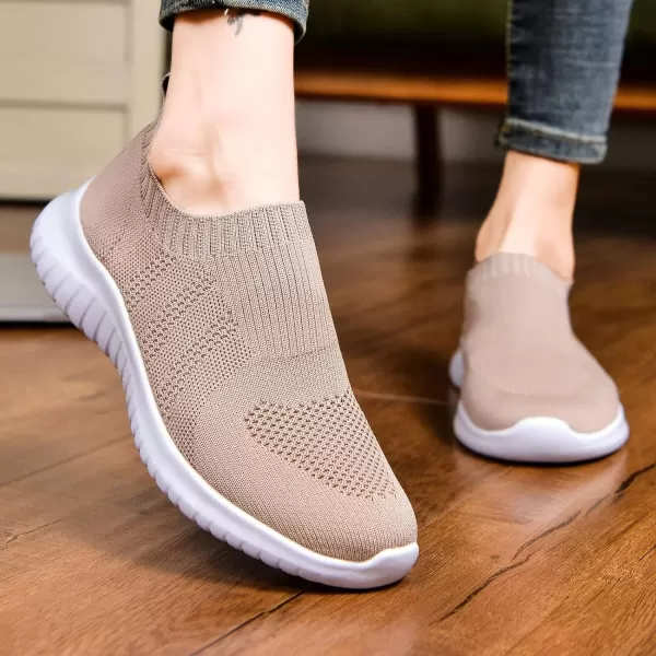 konhill Womens Walking Tennis Shoes  Lightweight Athletic Casual Gym Slip on Sneakers2133 Apricot
