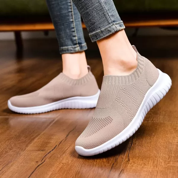 konhill Womens Walking Tennis Shoes  Lightweight Athletic Casual Gym Slip on Sneakers2133 Apricot