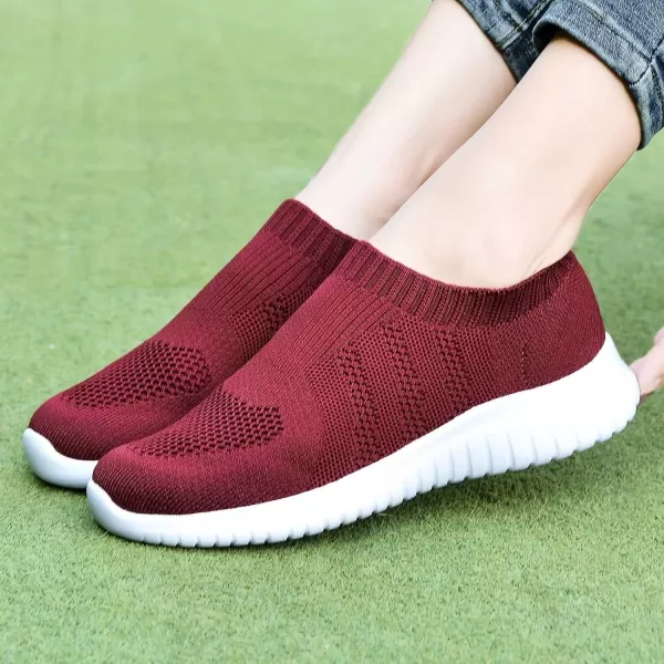 konhill Womens Walking Tennis Shoes  Lightweight Athletic Casual Gym Slip on Sneakers2133 Burgundy