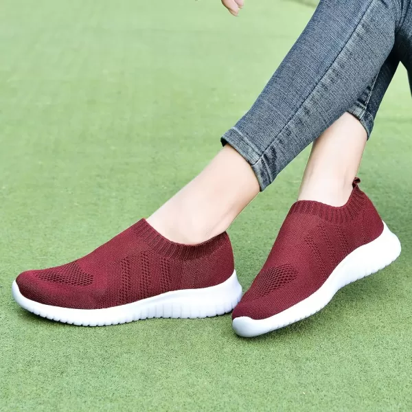 konhill Womens Walking Tennis Shoes  Lightweight Athletic Casual Gym Slip on Sneakers2133 Burgundy