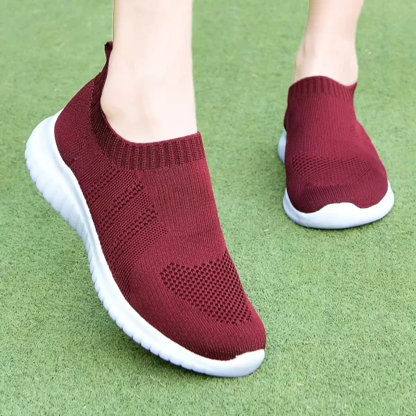 konhill Womens Walking Tennis Shoes  Lightweight Athletic Casual Gym Slip on Sneakers2133 Burgundy