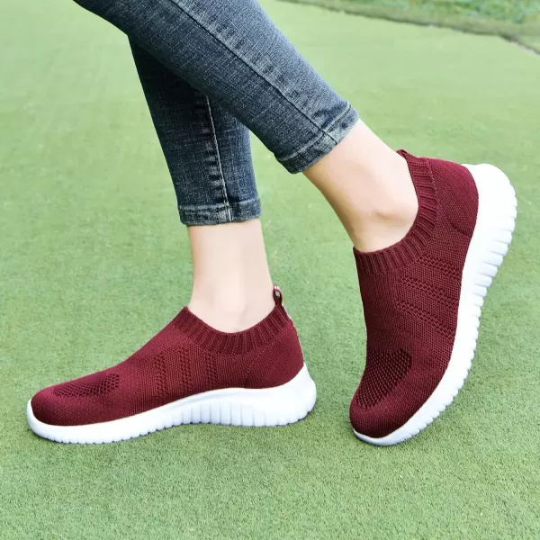 konhill Womens Walking Tennis Shoes  Lightweight Athletic Casual Gym Slip on Sneakers2133 Burgundy