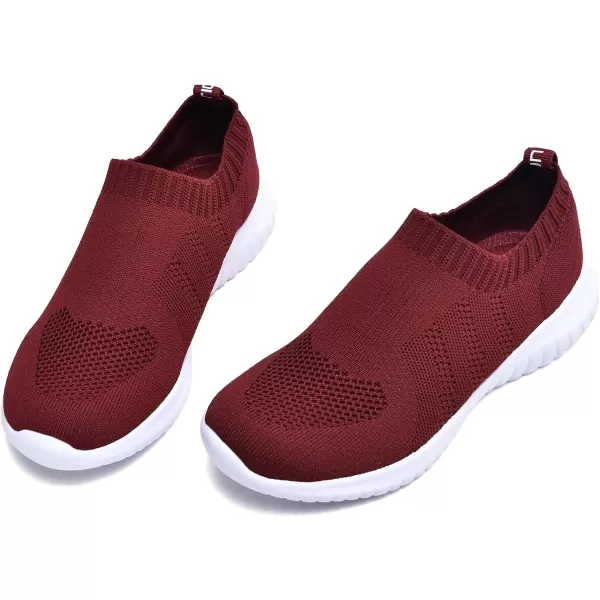 konhill Womens Walking Tennis Shoes  Lightweight Athletic Casual Gym Slip on Sneakers2133 Burgundy