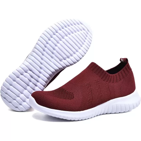 konhill Womens Walking Tennis Shoes  Lightweight Athletic Casual Gym Slip on Sneakers2133 Burgundy