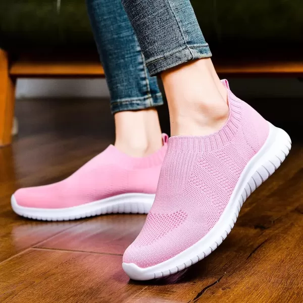 konhill Womens Walking Tennis Shoes  Lightweight Athletic Casual Gym Slip on Sneakers2133 Pink