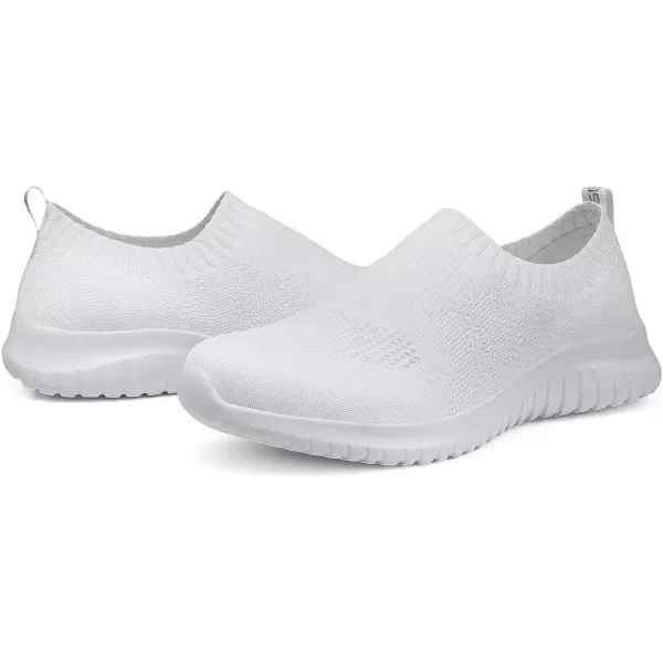 konhill Womens Walking Tennis Shoes  Lightweight Athletic Casual Gym Slip on Sneakers2133 White