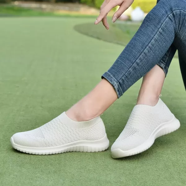 konhill Womens Walking Tennis Shoes  Lightweight Athletic Casual Gym Slip on Sneakers8636 Beige