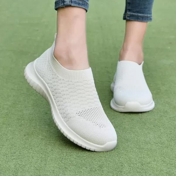 konhill Womens Walking Tennis Shoes  Lightweight Athletic Casual Gym Slip on Sneakers8636 Beige